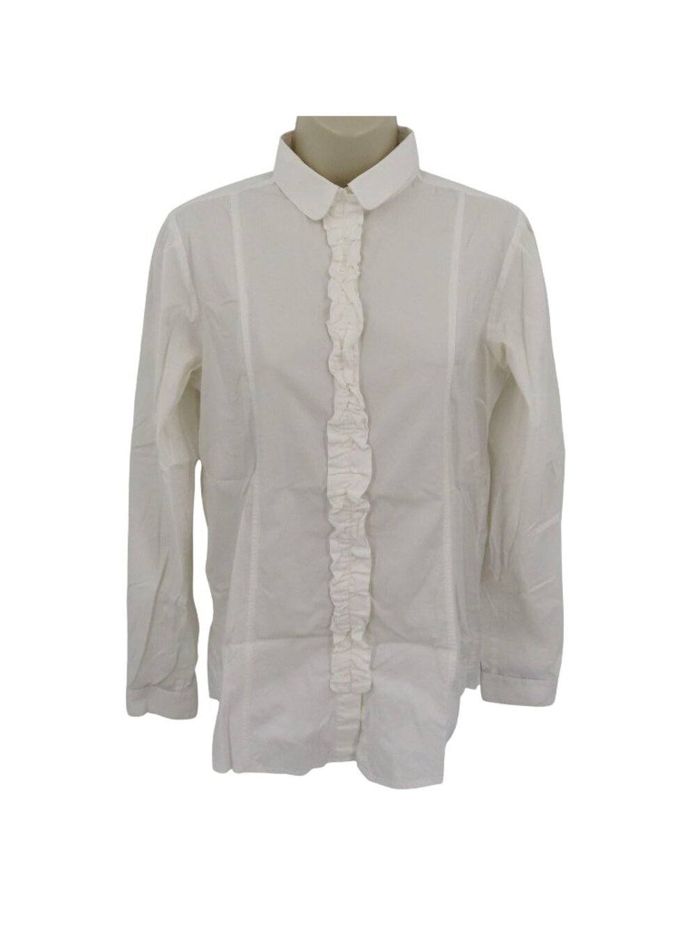 Burberry Womens 10 White Ruffle Collared Button Long Sleeve Shirt Top Blouse